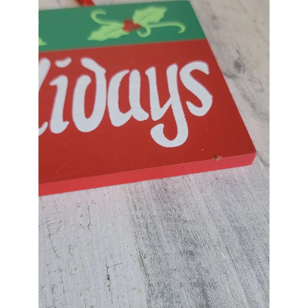 Happy holidays red wall‎ hanging sign Xmas tree star home decor